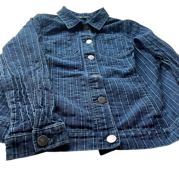 Christopher & Banks striped Denim Jean Jacket Blue Size Medium stretch Cotton - Picture 5 of 10